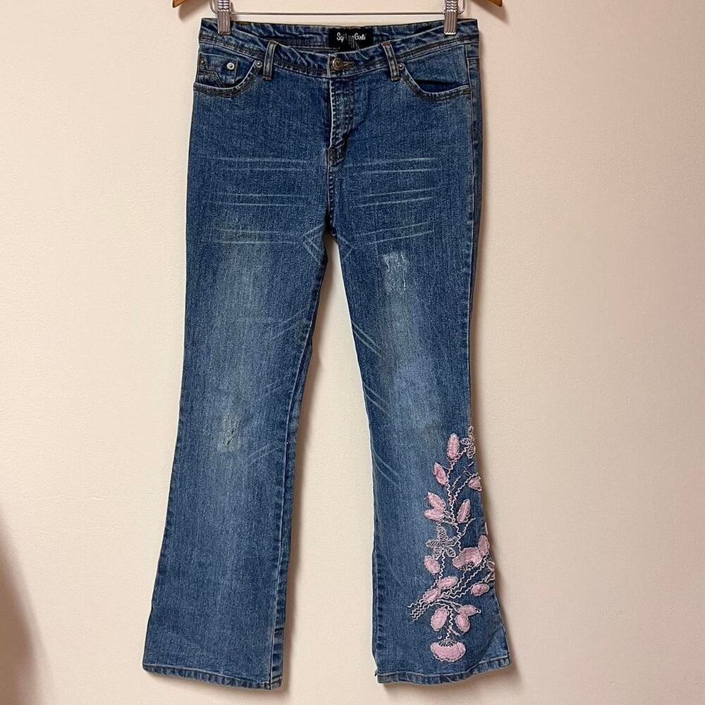 Pink flower mid rise embroidered